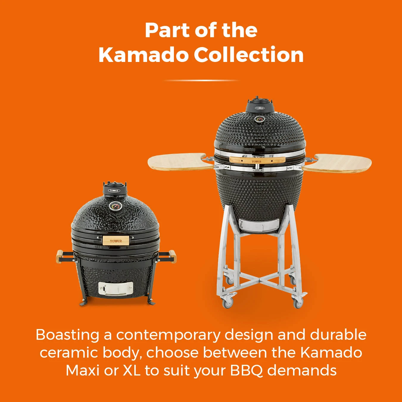 Tower Kamado Maxi Ceramic Charcoal BBQ - Black 7 Tower Kamado Maxi Ceramic Charcoal BBQ - Black - Image 7