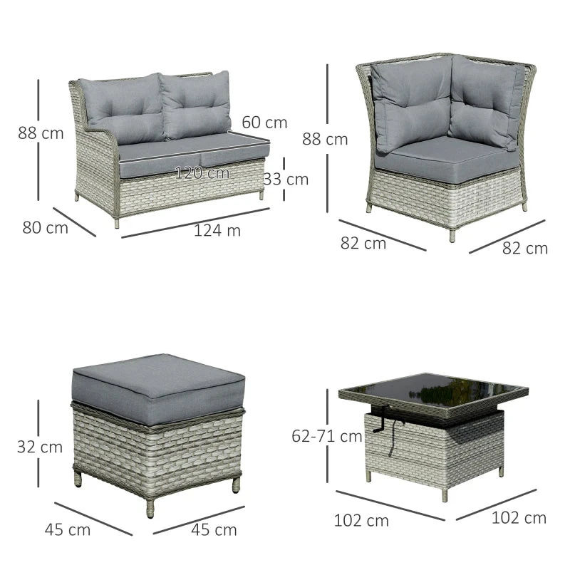 Outsunny Outdoor Wicker Sofa Furniture Set 1.2m 6 Piece - Grey 3 Outsunny Outdoor Wicker Sofa Furniture Set 1.2m 6 Piece - Grey - Image 3