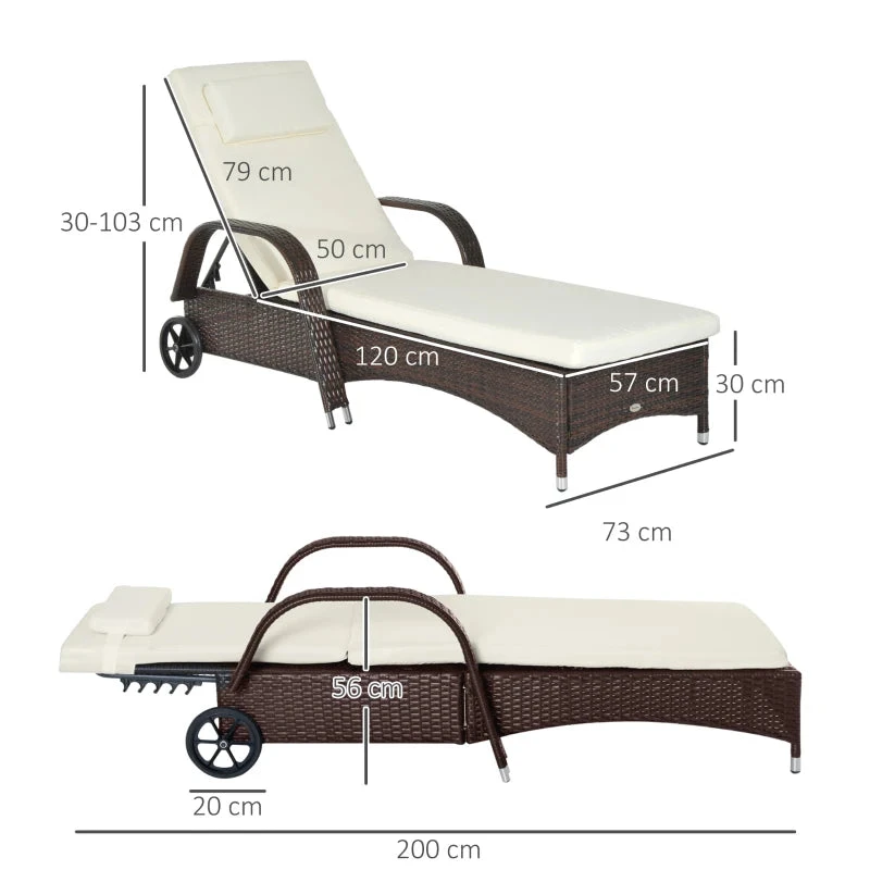 Outsunny Rattan Sun Lounger - Brown 5 Outsunny Rattan Sun Lounger - Brown - Image 5