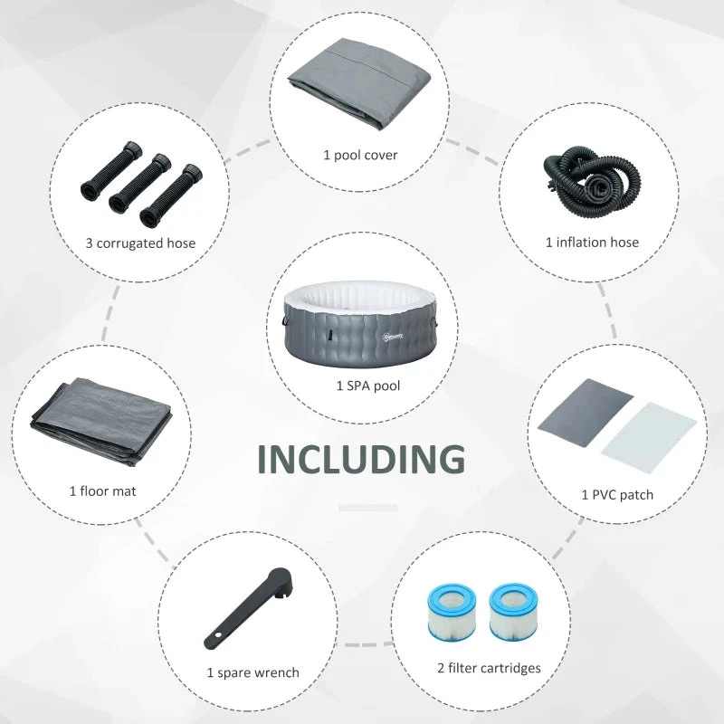 Outsunny Inflatable Hot Tub Spa Round With Cover For 4-6 People 195cm - Grey 9 Outsunny Inflatable Hot Tub Spa Round With Cover For 4-6 People 195cm - Grey - Image 9