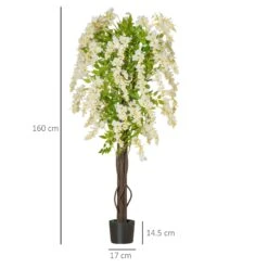 HOMCOM Artificial Realistic White Wisteria Tree For Indoor Outdoor Décor, 160cm