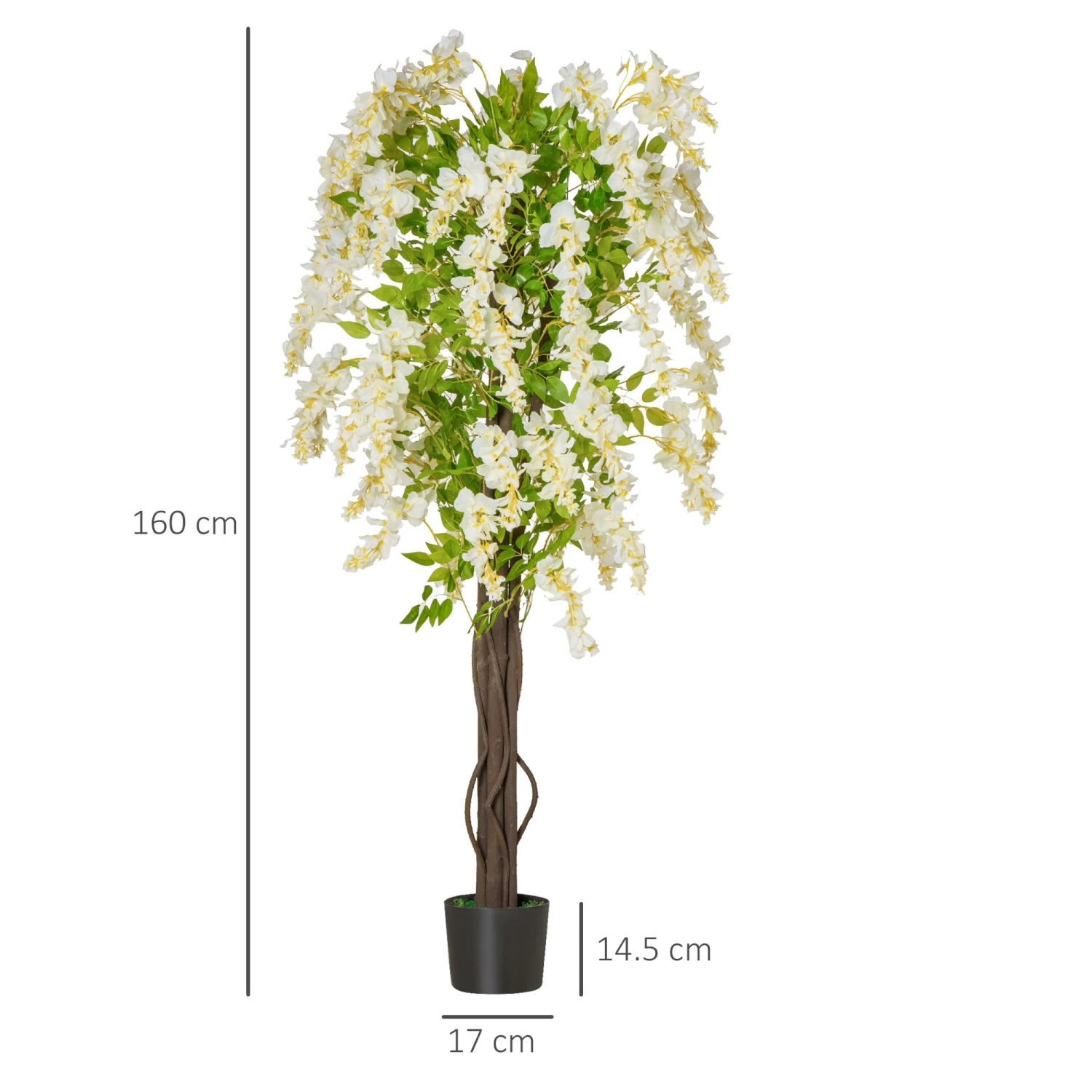 HOMCOM Artificial Realistic White Wisteria Tree For Indoor Outdoor Décor, 160cm 1 HOMCOM Artificial Realistic White Wisteria Tree For Indoor Outdoor Décor, 160cm