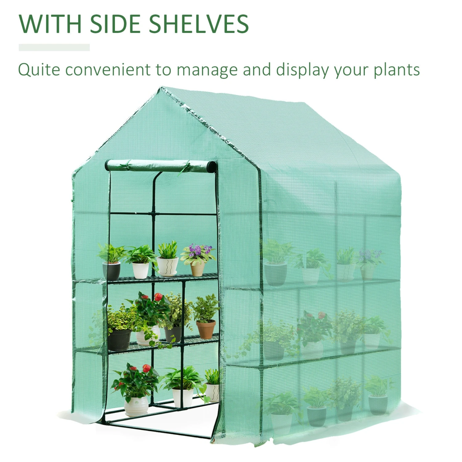 Outsunny 143x143x195 Cm Walk In Greenhouse With Shelves-Dark Green 6 Outsunny 143x143x195 Cm Walk In Greenhouse With Shelves-Dark Green - Image 6
