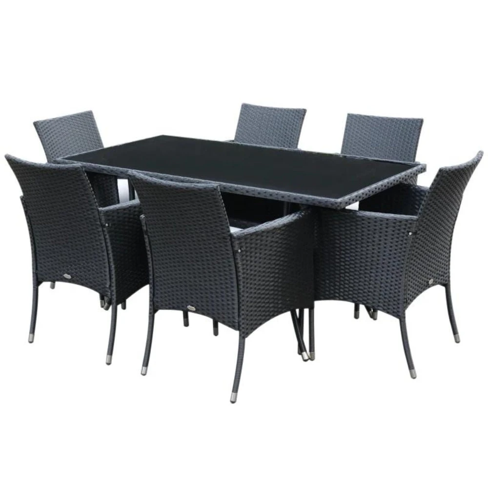 Outsunny Rattan Garden Furniture Dining Set 7 Piece - Black 1 Outsunny Rattan Garden Furniture Dining Set 7 Piece - Black