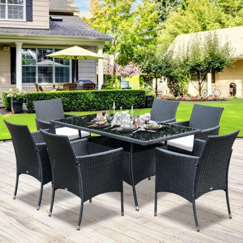 Outsunny Rattan Garden Furniture Dining Set 7 Piece - Black 4 Outsunny Rattan Garden Furniture Dining Set 7 Piece - Black - Image 4