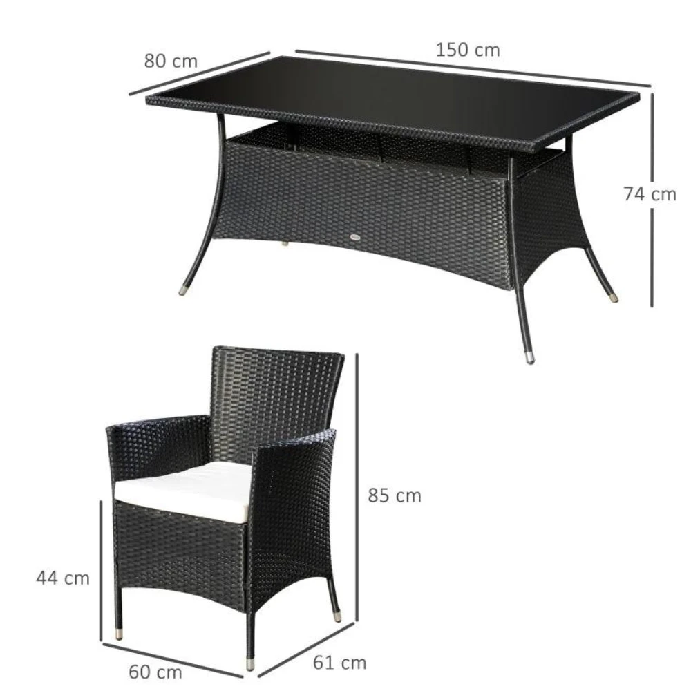 Outsunny Rattan Garden Furniture Dining Set 7 Piece - Black 2 Outsunny Rattan Garden Furniture Dining Set 7 Piece - Black - Image 2