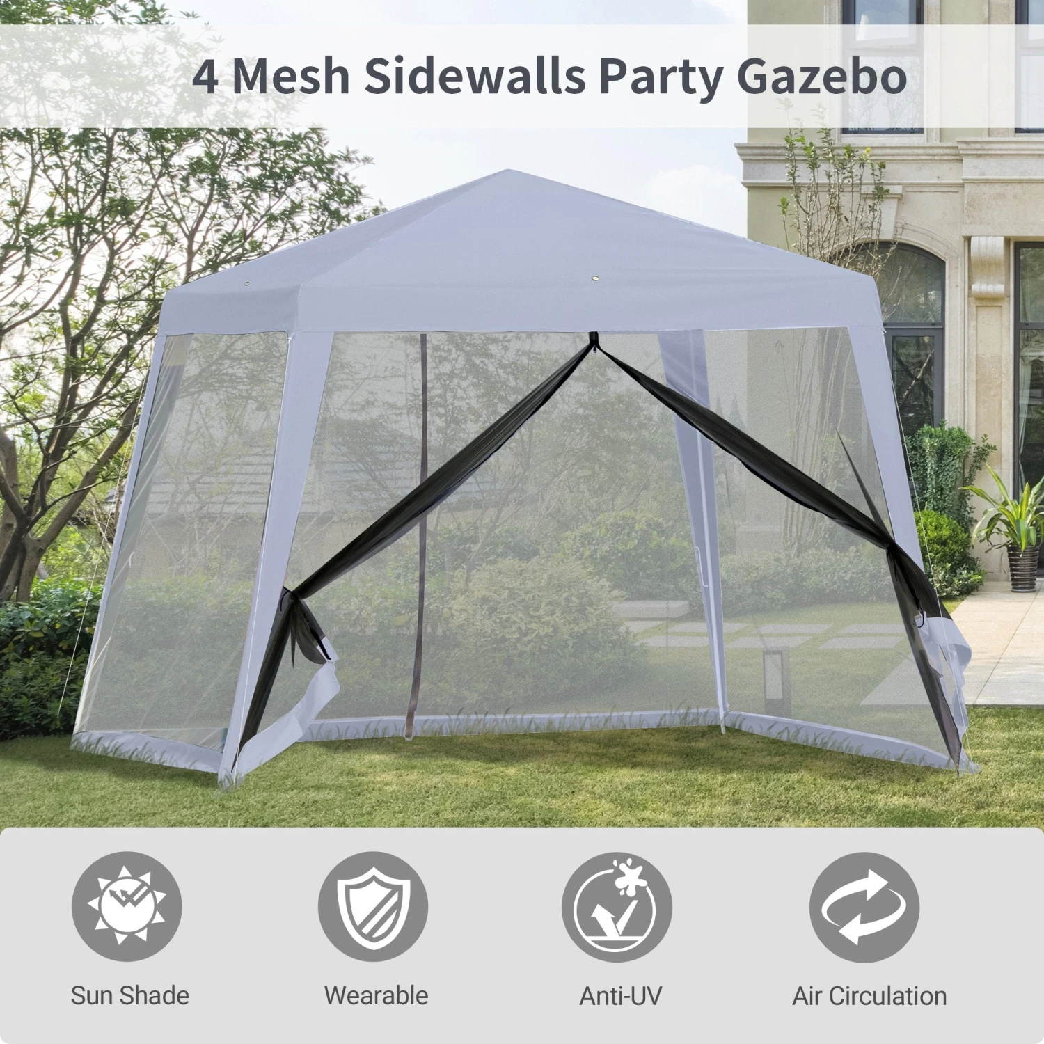 Outsunny 3 X 3 Meter Outdoor Gazebo Garden Canopy Tent Sun Shade Event Shelter With Mesh Screen Side Walls, Grey 8 Outsunny 3 X 3 Meter Outdoor Gazebo Garden Canopy Tent Sun Shade Event Shelter With Mesh Screen Side Walls, Grey - Image 8
