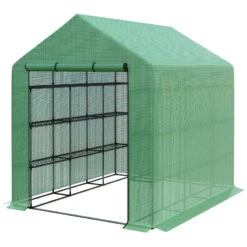 Outsunny Poly Tunnel Wallk-in Greenhouse Cover Shelves Garden Plant House 8ft X 6ft X 7ft