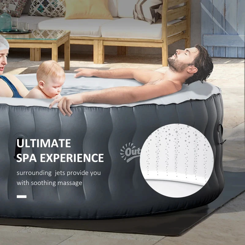 Outsunny Inflatable Hot Tub Spa Round With Cover For 4-6 People 195cm - Grey 5 Outsunny Inflatable Hot Tub Spa Round With Cover For 4-6 People 195cm - Grey - Image 5