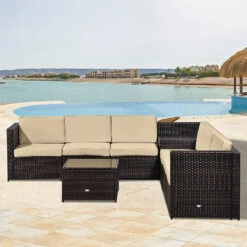 Outsunny Rattan Corner Sofa Set With Table - Brown -Home Furnishing Serie Shop WyY6ff17fe8384473 jpg