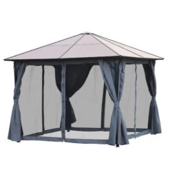 Outsunny Hardtop Gazebo With Aluminium Frame And Curtains 3 X 4m - Grey