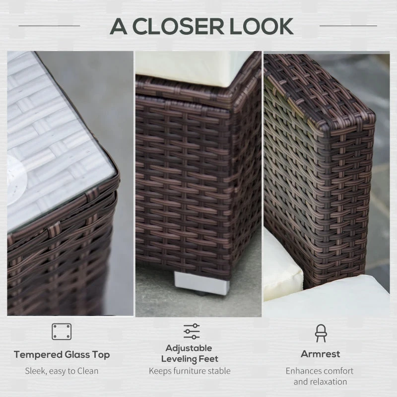 Outsunny Rattan Sofa Set With Chez Lounge And Coffee Table - Brown 6 Outsunny Rattan Sofa Set With Chez Lounge And Coffee Table - Brown - Image 6