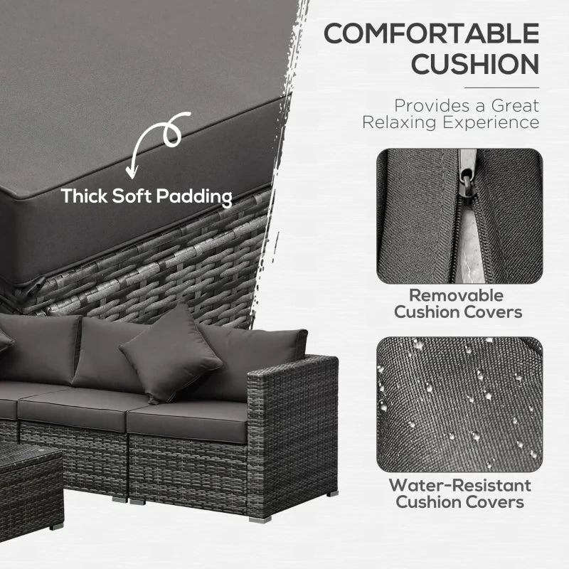 Outsunny 6 Pieces Outdoor Rattan Corner Sofa Set, Patio Aluminum Frame With All-weather Wicker Conversation Furniture W/ Coffee Table & Cushions, Mixed Grey 7 Outsunny 6 Pieces Outdoor Rattan Corner Sofa Set, Patio Aluminum Frame With All-weather Wicker Conversation Furniture W/ Coffee Table & Cushions, Mixed Grey - Image 7