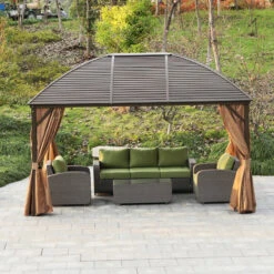 Outsunny Hardtop Gazebo With Curtains 3 X 4m - Brown -Home Furnishing Serie Shop YhQ53e1893f17a563 jpg