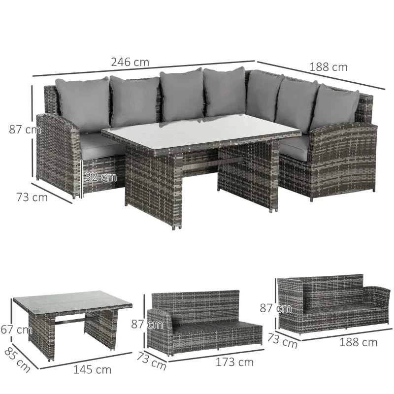 Outsunny Rattan Sofa Set With Table 3 Piece 1.8m- Grey 3 Outsunny Rattan Sofa Set With Table 3 Piece 1.8m- Grey - Image 3