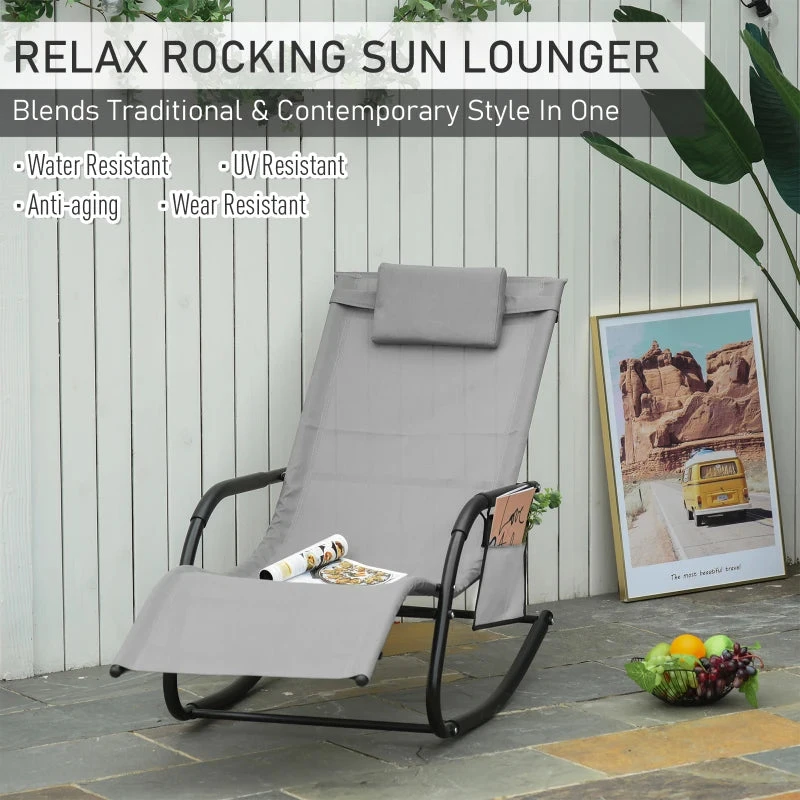 Outsunny Lounger Rocking Chair - Grey 4 Outsunny Lounger Rocking Chair - Grey - Image 4