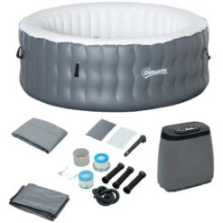 Outsunny Inflatable Hot Tub Spa Round With Cover For 4-6 People 195cm - Grey 21 Outsunny Inflatable Hot Tub Spa Round With Cover For 4-6 People 195cm - Grey -Home Furnishing Serie Shop bo5daa18041c9650e jpg