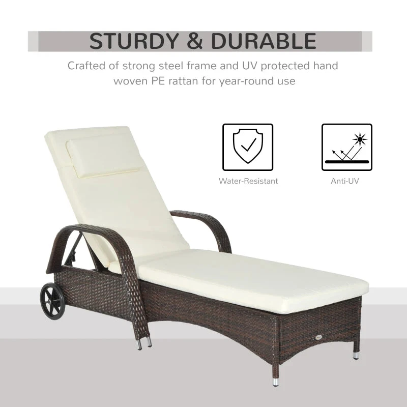 Outsunny Rattan Sun Lounger - Brown 6 Outsunny Rattan Sun Lounger - Brown - Image 6