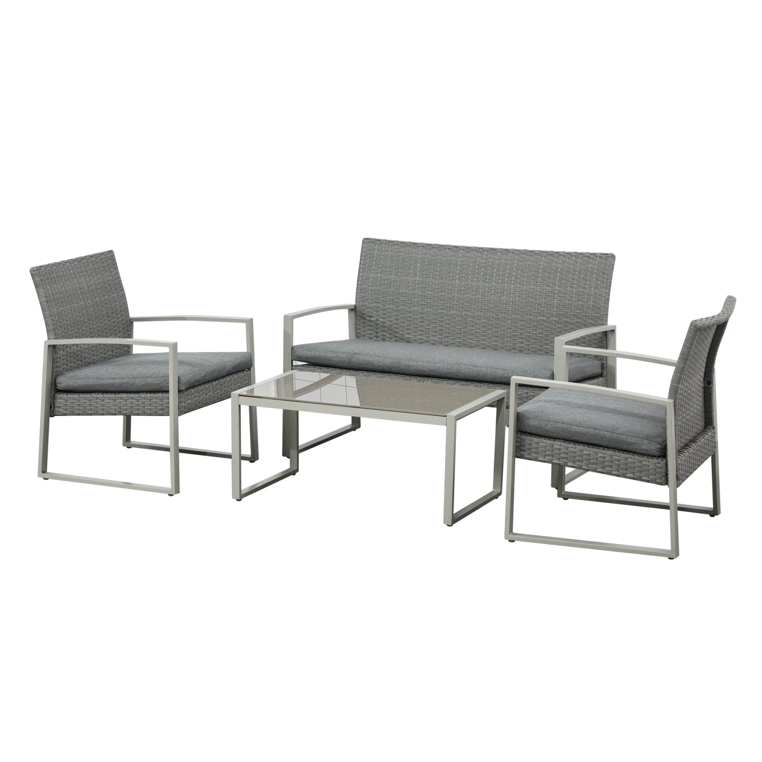 Outsunny-4 Piece Rattan Sofa Set - Grey 1 Outsunny-4 Piece Rattan Sofa Set - Grey