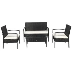 Outsunny 4 Pieces Outdoor PE Rattan Corner Sofa With Cushions - Black