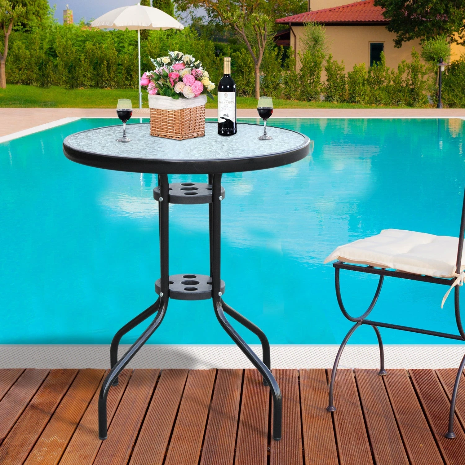 Outsunny Glass Top Patio Table - Black 4 Outsunny Glass Top Patio Table - Black - Image 4