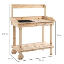 Outsunny Wooden Potting Bench Work Table With 2 Removable Wheels, Sink, Drawer & Large Storage Spaces, 92x45x119cm 11 Outsunny Wooden Potting Bench Work Table With 2 Removable Wheels, Sink, Drawer & Large Storage Spaces, 92x45x119cm -Home Furnishing Serie Shop dKka1217ee2cf0775