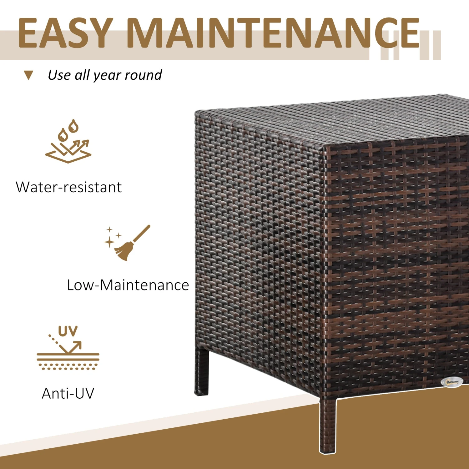 Outsunny Rattan Side Table Set- Brown 5 Outsunny Rattan Side Table Set- Brown - Image 5