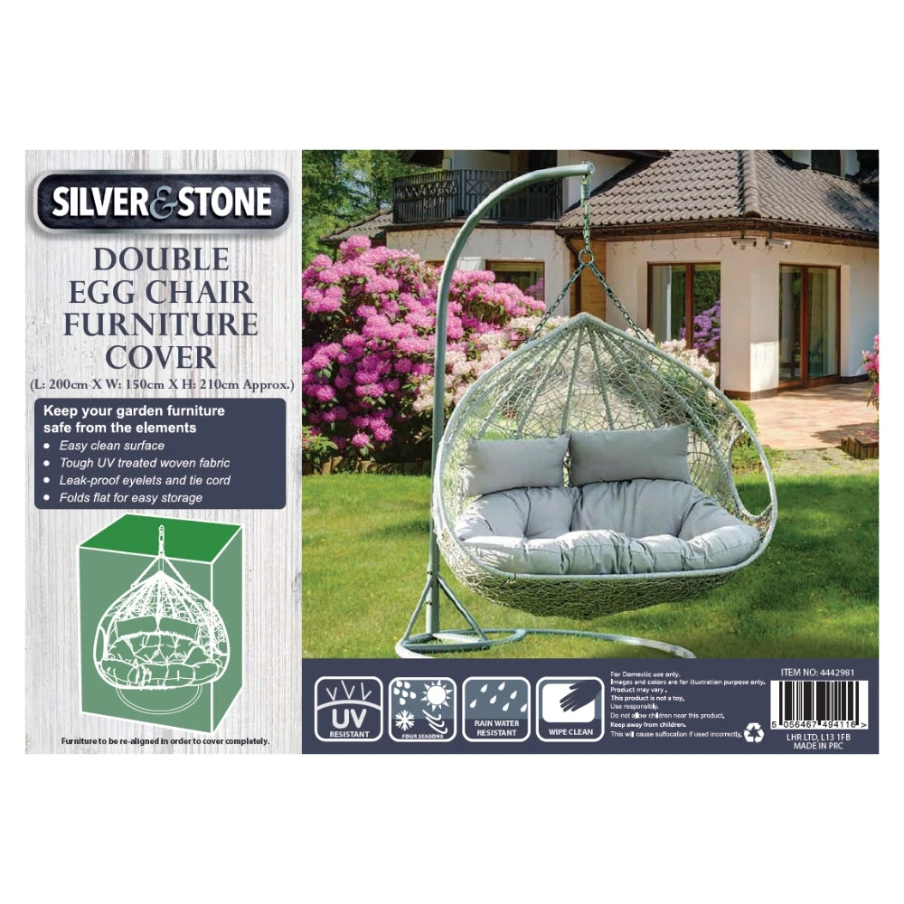 Silver & Stone Outdoor Furniture Cover For Double Egg Chair 2 Silver & Stone Outdoor Furniture Cover For Double Egg Chair - Image 2