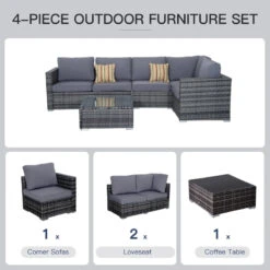 Outsunny Rattan Corner Sofa Set With Coffee Table - Grey 14 Outsunny Rattan Corner Sofa Set With Coffee Table - Grey -Home Furnishing Serie Shop dyPa0917eecc28b10 jpg
