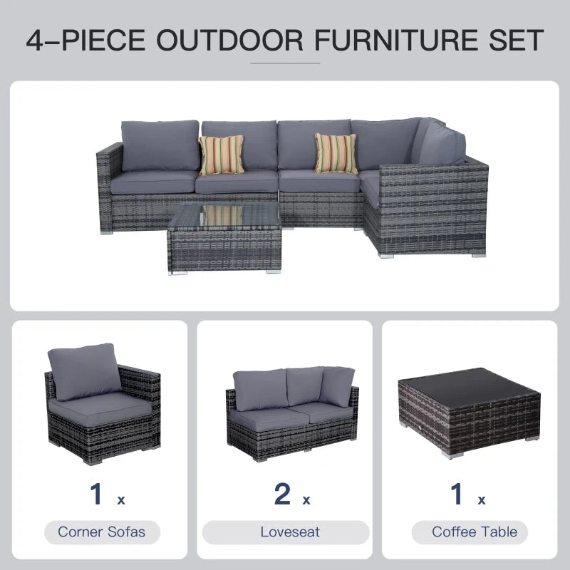 Outsunny Rattan Corner Sofa Set With Coffee Table - Grey 4 Outsunny Rattan Corner Sofa Set With Coffee Table - Grey - Image 4