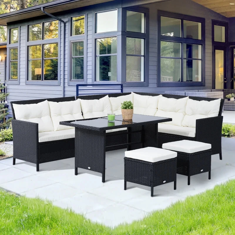 Outsunny Rattan Corner Sofa Set With Table And Footstools - Black 2 Outsunny Rattan Corner Sofa Set With Table And Footstools - Black - Image 2