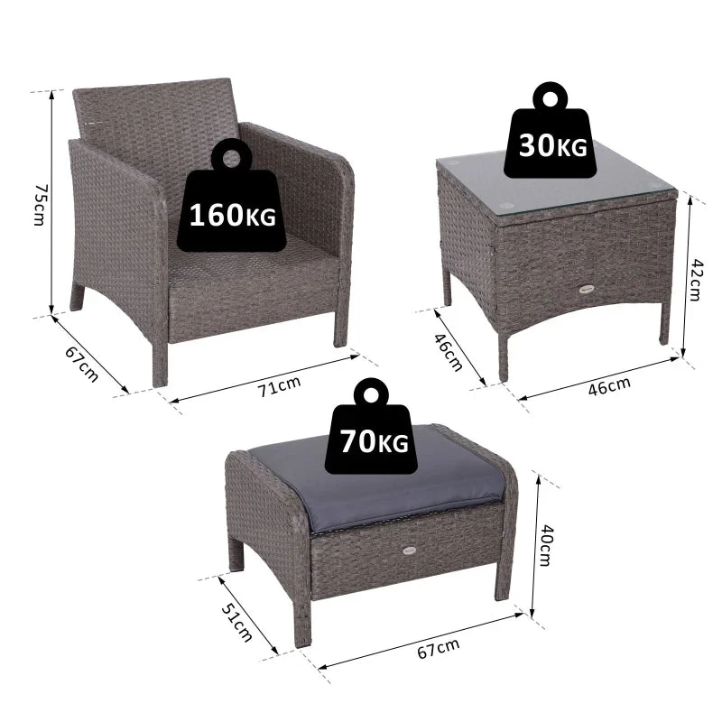 Outsunny Rattan 2 Seater Set With Footstools And Side Table - Dark Grey 4 Outsunny Rattan 2 Seater Set With Footstools And Side Table - Dark Grey - Image 4
