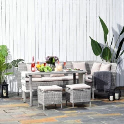 Outsunny Rattan Sofa Set With Coffee Table & Footstools - Grey -Home Furnishing Serie Shop ebWd4d17eecc29656 jpg