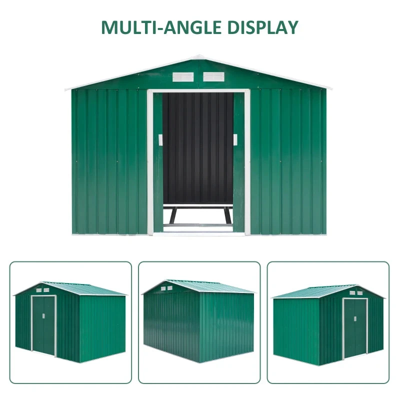 Outsunny Galvanised Metal Garden Shed 9ft X 6ft - Green 7 Outsunny Galvanised Metal Garden Shed 9ft X 6ft - Green - Image 7