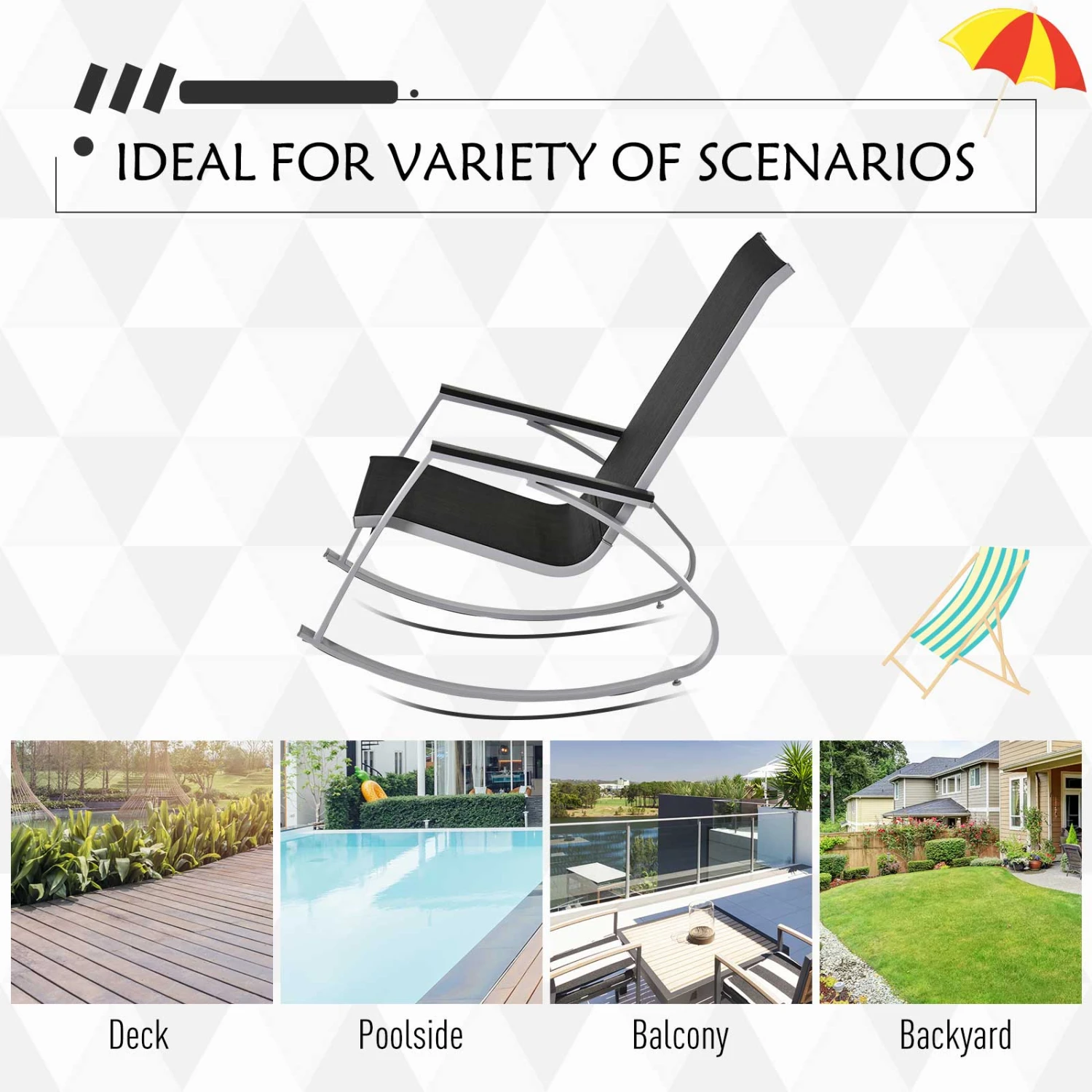 Outsunny Rocking Chair Sun Lounger Garden Seat Patio High Back Texteline Black 5 Outsunny Rocking Chair Sun Lounger Garden Seat Patio High Back Texteline Black - Image 5