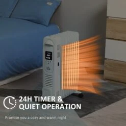 HOMCOM 2180W Oil Filled Radiator, 9 Fin Portable Heater W/ Timer Remote Control White Safety Cut-Off And Remote Control White Radiator Settings -Home Furnishing Serie Shop f774493e182c8deb8b35fd58dd5a3837