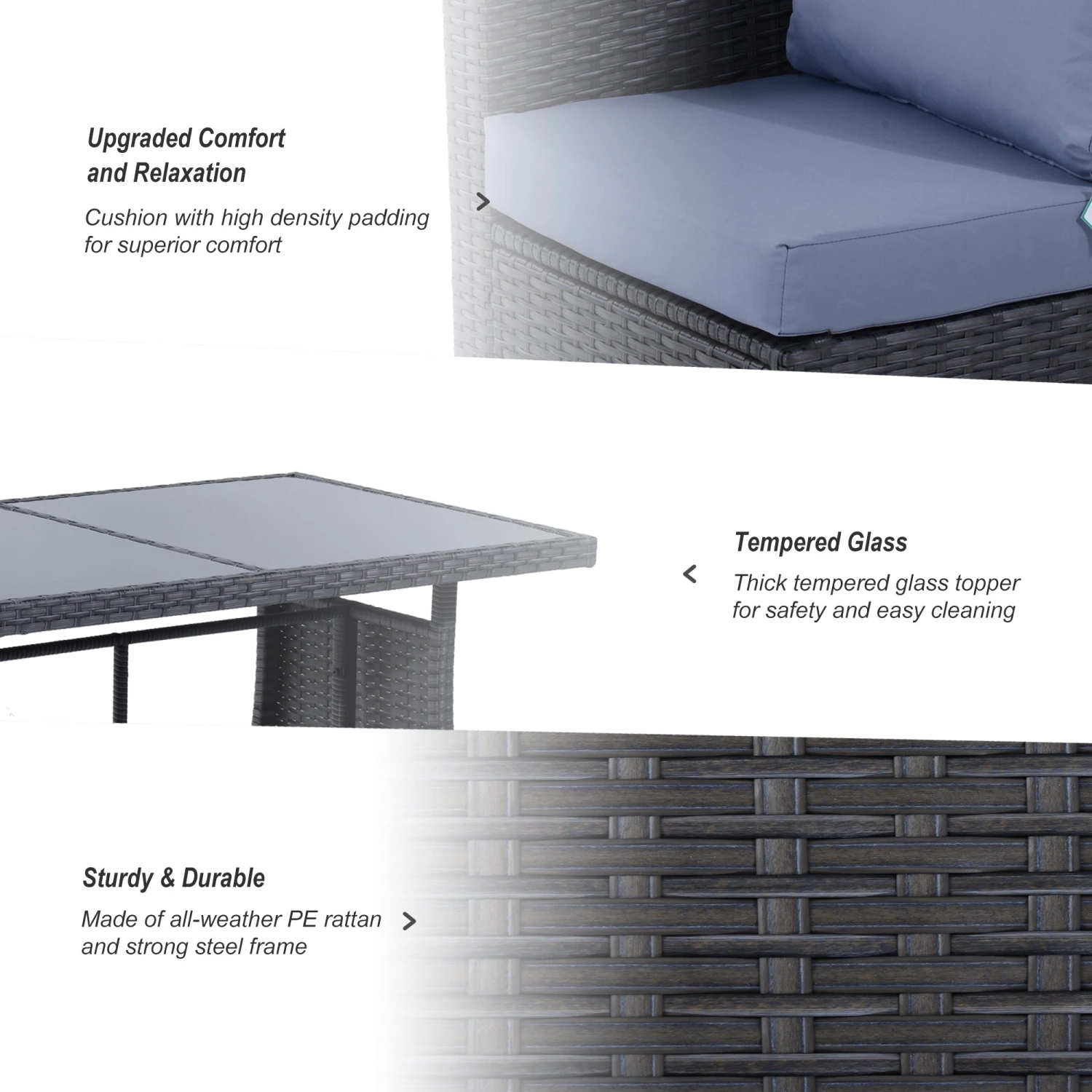 Outsunny 9-Seater Garden Rattan Furniture 10 Pcs Rattan Corner Dining Sofa Set, Grey/Dusty Blue Cushion 6 Outsunny 9-Seater Garden Rattan Furniture 10 Pcs Rattan Corner Dining Sofa Set, Grey/Dusty Blue Cushion - Image 6