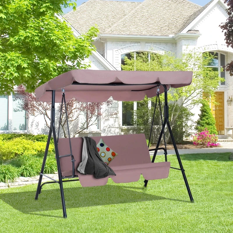 Outsunny 3 Seater Canopy Swing Chair Garden Rocking Bench Heavy Duty Patio Metal Seat W/ Top Roof - Brown 10 Outsunny 3 Seater Canopy Swing Chair Garden Rocking Bench Heavy Duty Patio Metal Seat W/ Top Roof - Brown - Image 10