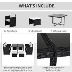 Outsunny 9 Pieces PE Rattan Cube Garden Furniture Set With Cushions, Outdoor Dining Table Set With 4 Armchair, 4 Stool, And Square Glass Top Table, Black -Home Furnishing Serie Shop gYc88c17eecc296d8 4a4a3be6 f896 4969 8ea0 9a50d47560b9