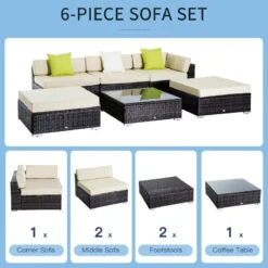 Outsunny 6 PC Rattan Sofa Coffee Table Set Sectional Wicker Weave Furniture For Garden Outdoor Conservatory W/ Pillow Cushion- Brown 11 Outsunny 6 PC Rattan Sofa Coffee Table Set Sectional Wicker Weave Furniture For Garden Outdoor Conservatory W/ Pillow Cushion- Brown -Home Furnishing Serie Shop gfJ88c17eecc2901c jpg