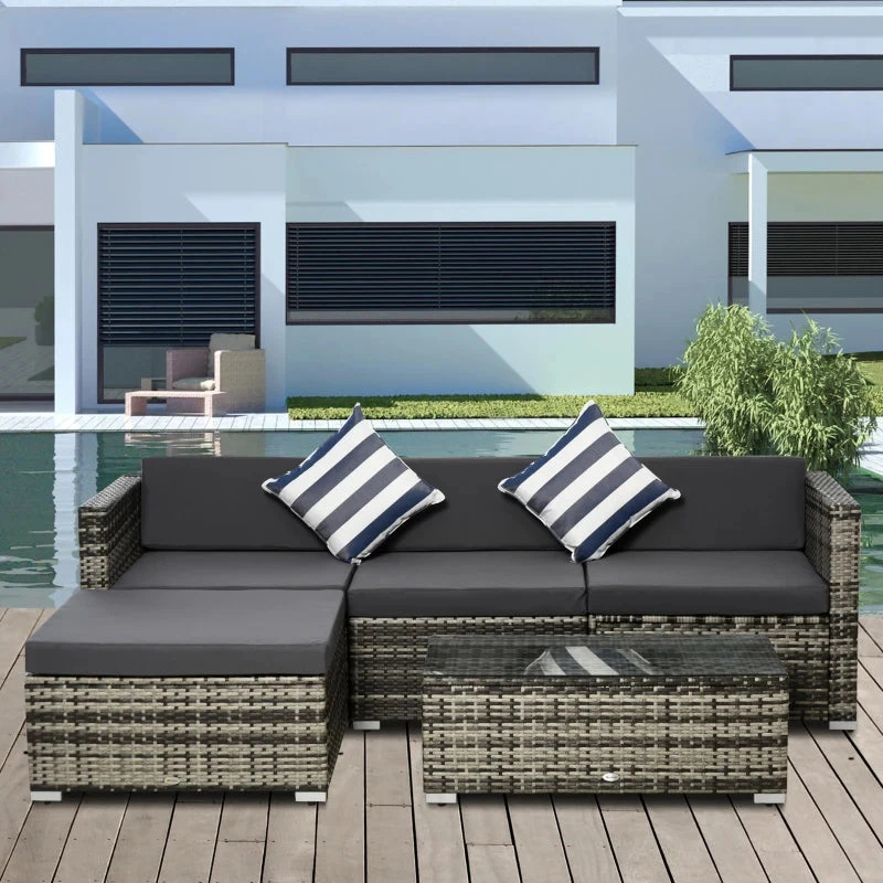 Outsunny Rattan Sofa Set With Chez Lounge And Coffee Table - Grey 2 Outsunny Rattan Sofa Set With Chez Lounge And Coffee Table - Grey - Image 2