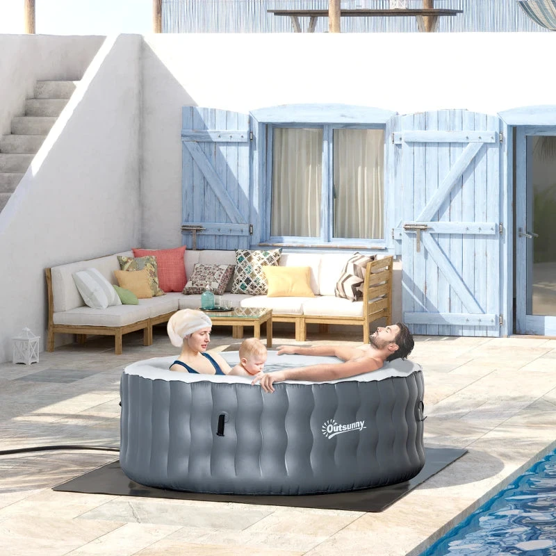 Outsunny Inflatable Hot Tub Spa Round With Cover For 4-6 People 195cm - Grey 2 Outsunny Inflatable Hot Tub Spa Round With Cover For 4-6 People 195cm - Grey - Image 2