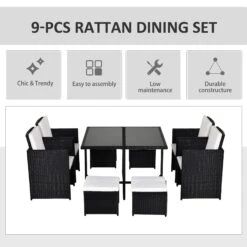 Outsunny 9 Pieces PE Rattan Cube Garden Furniture Set With Cushions, Outdoor Dining Table Set With 4 Armchair, 4 Stool, And Square Glass Top Table, Black -Home Furnishing Serie Shop hLJa0917eecc296d8 9c073c1c e3b5 4292 a5c2 a97e836f61ca