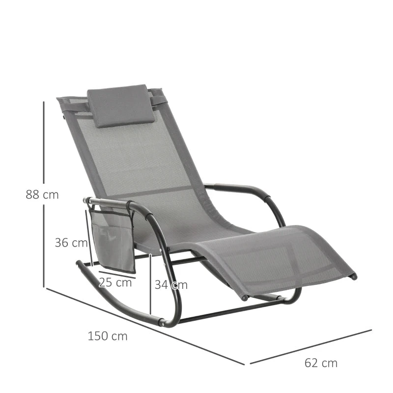 Outsunny Lounger Rocking Chair - Grey 3 Outsunny Lounger Rocking Chair - Grey - Image 3