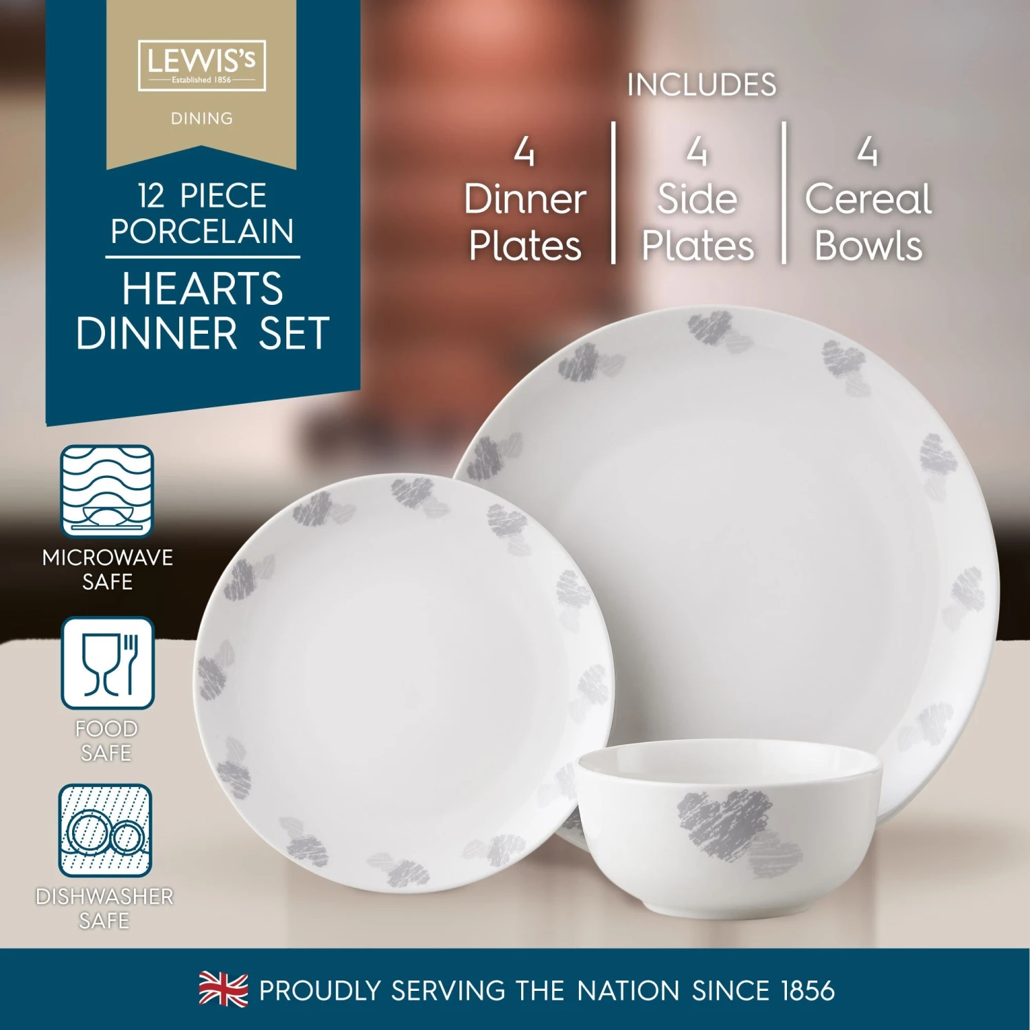 Lewis's 12 Piece Dinner Set - Hearts 2 Lewis's 12 Piece Dinner Set - Hearts - Image 2