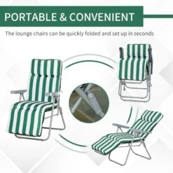 Outsunny Set Of 2 Garden Patio Outdoor Sun Recliners Loungers Folding Foldable Multi Position Relaxers Chairs With Cushions Fire Retardant Sponge (Green White) 13 Outsunny Set Of 2 Garden Patio Outdoor Sun Recliners Loungers Folding Foldable Multi Position Relaxers Chairs With Cushions Fire Retardant Sponge (Green White) -Home Furnishing Serie Shop i7v88c17ee2cf0b6e
