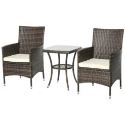 Outsunny Three-Piece Rattan Chair Set, With Cushions - Brown