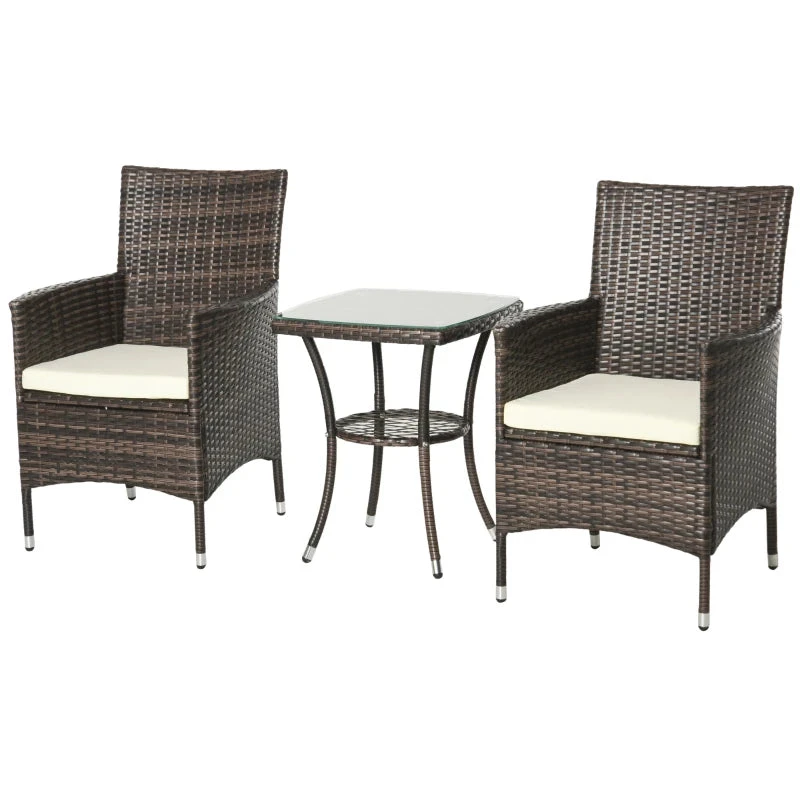 Outsunny Three-Piece Rattan Chair Set, With Cushions - Brown 1 Outsunny Three-Piece Rattan Chair Set, With Cushions - Brown