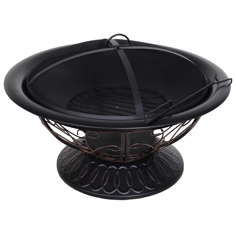 Outsunny Steel Lift-Top Screen Firepit Black 1 Outsunny Steel Lift-Top Screen Firepit Black