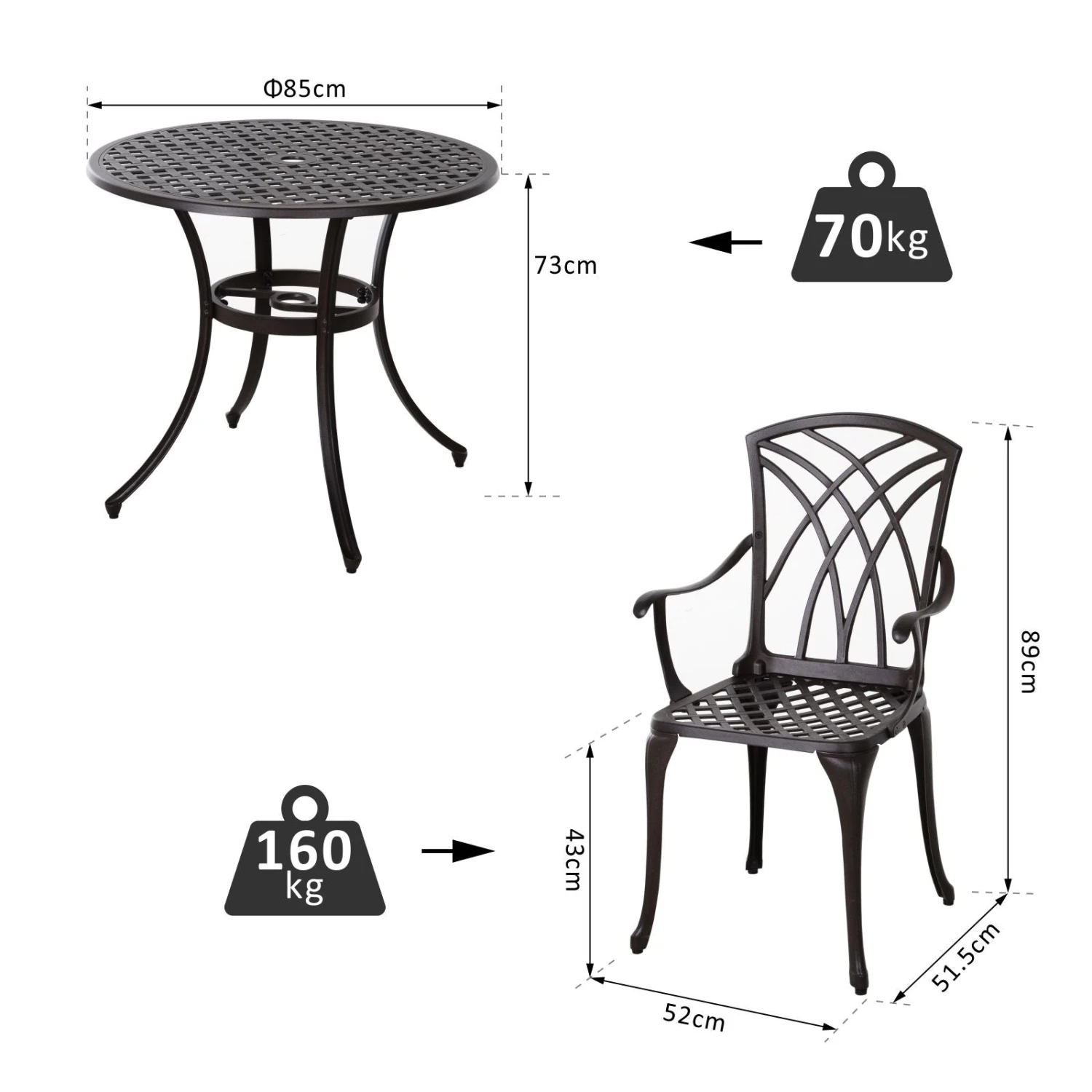 Outsunny Patio Cast Aluminium 5 PCS Dining Table & 4 Chairs Set Outdoor Garden Furniture 3 Outsunny Patio Cast Aluminium 5 PCS Dining Table & 4 Chairs Set Outdoor Garden Furniture - Image 3